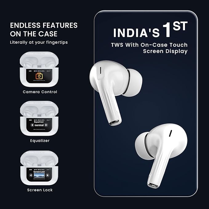 Zappods™ Display Screen 2 Premium Wireless Earbuds + 100% ANC with 1.41" Full HD Touch Screen + GPS Tracking (Find my evopods ) + 13mm High Deep Bass Drivers