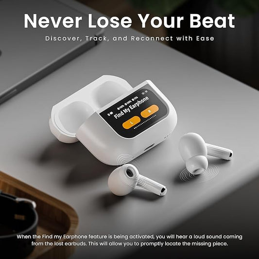 Zappods™ Display Screen 2 Premium Wireless Earbuds + 100% ANC with 1.41" Full HD Touch Screen + GPS Tracking (Find my evopods ) + 13mm High Deep Bass Drivers