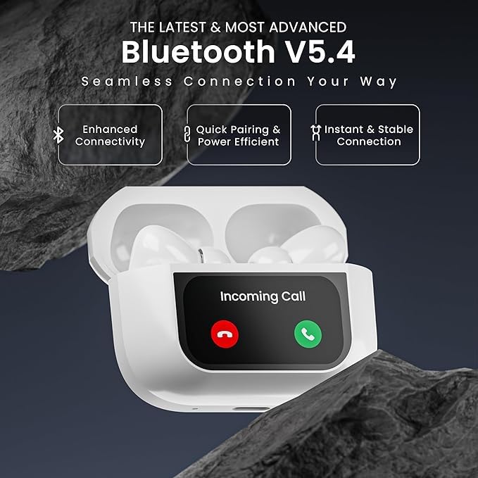 Zappods™ Display Screen 2 Premium Wireless Earbuds + 100% ANC with 1.41" Full HD Touch Screen + GPS Tracking (Find my evopods ) + 13mm High Deep Bass Drivers